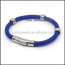 Factory Price Charm Stainless Steel Mens Blue Stingray skin Bracelet